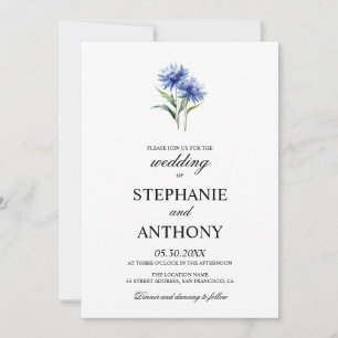 Convites Casamento de Cornflower WIldflower, cor d'água rox