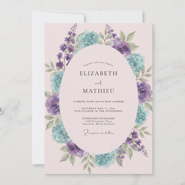 Convites Casamento de Coroa de Água Violeta (Frente)