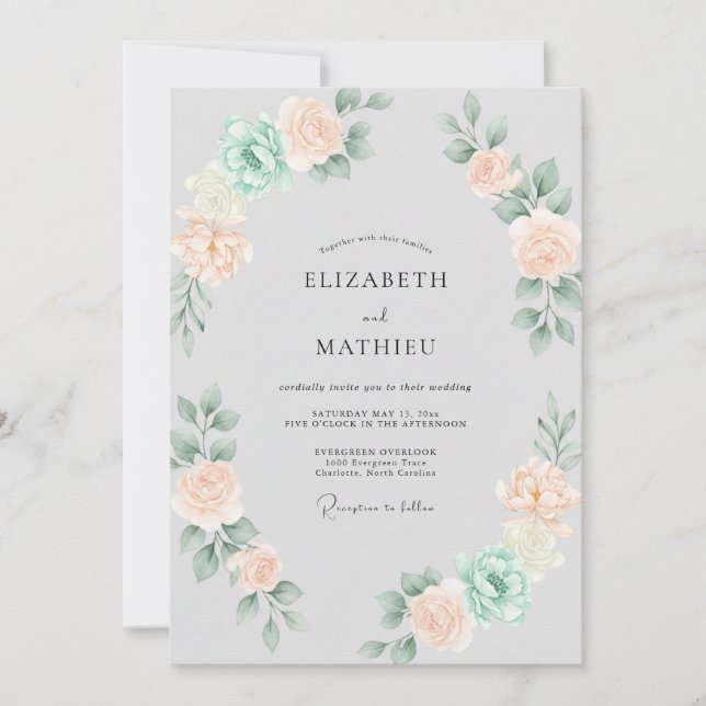 Convites Casamento de Coroa de Hortelã com Champanhe Suave (Frente)