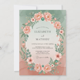 Convites Casamento de Coroa de Hortelã Coral Suave