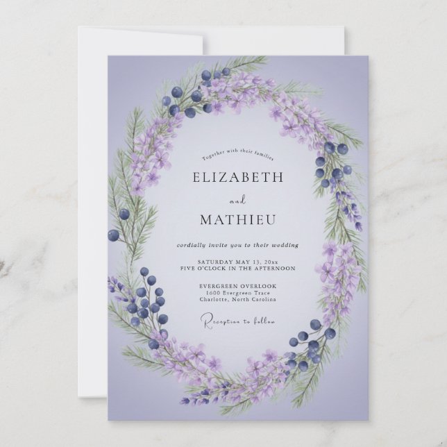 Convites Casamento de Coroa de Lavanda e Frutas (Frente)