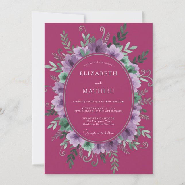 Convites Casamento de Coroa de Lilás Magenta (Frente)