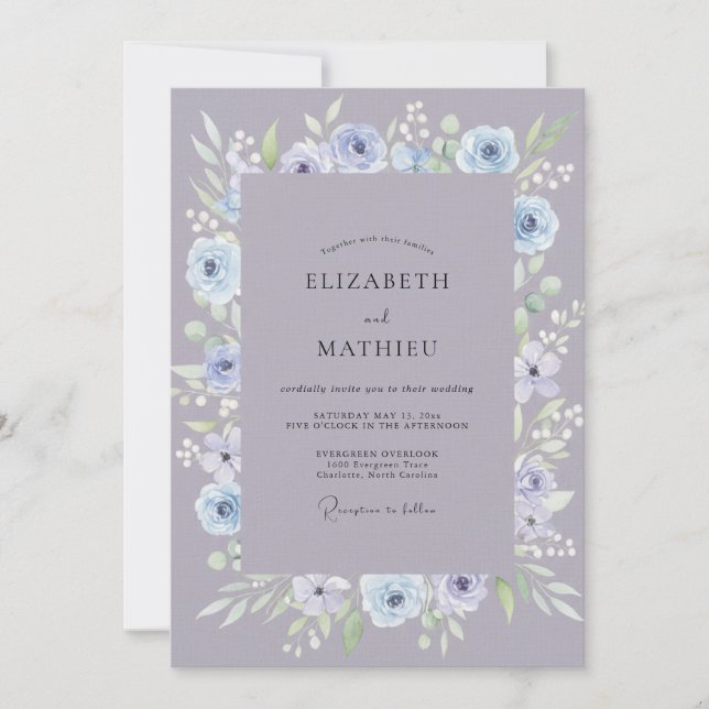 Convites Casamento de Coroa de Tons Suaves de Periwinkle e  (Frente)