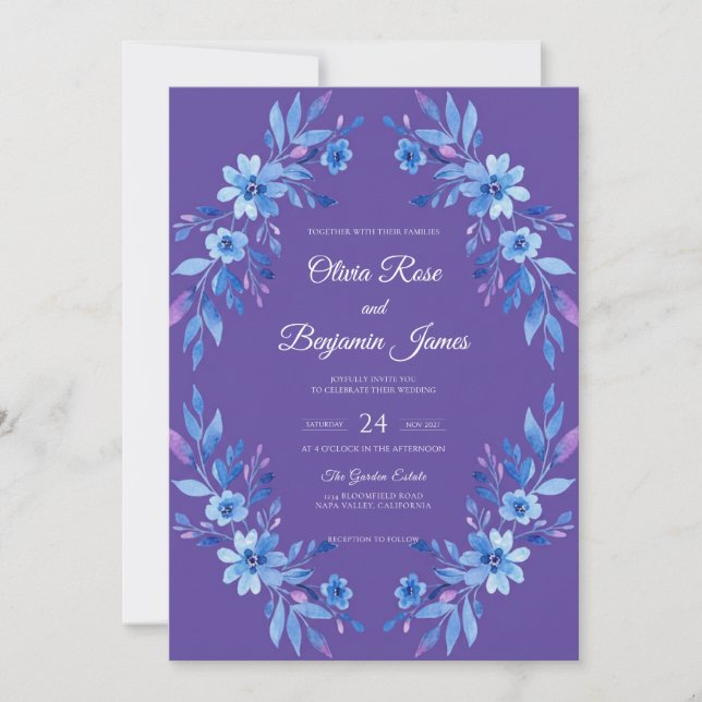 Convites Casamento de Coroa de Violeta Azulada (Frente)