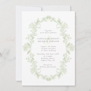 Convites Casamento de Coroa Floral Barroca Sage Elegante