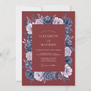 Convites Casamento de Coroa Floral Moody Burgundy