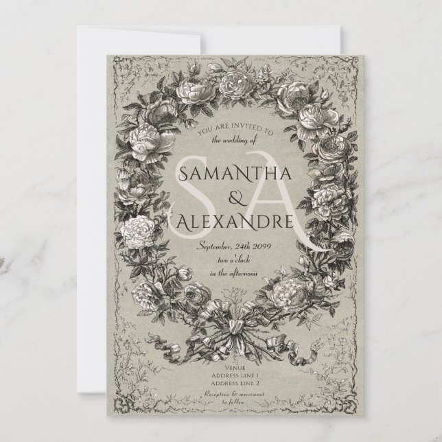 Convites Casamento de Coroa Gótica Medieval Floral Rosa Cor (Frente)