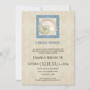 Convites Casamento de Cottage em Praia com Padrão Grego de