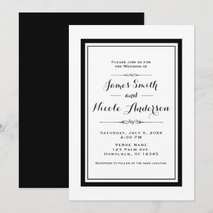 Convites Casamento de Couture Elegante Chic Preto e Branco
