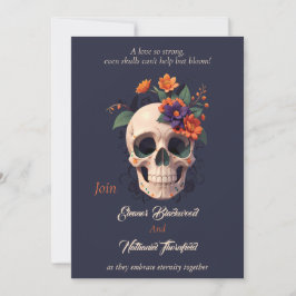 Convites Casamento de crânio floral gótico elegante 3D