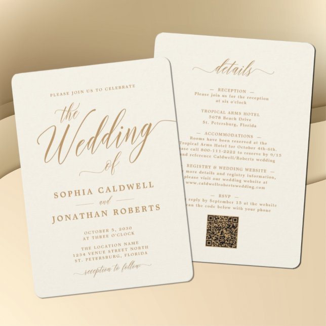 Convites Casamento de Creme de Caligrafia Dourada atualizad (Criador carregado)