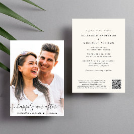 Convites Casamento de Creme de Código QR de Foto de Script