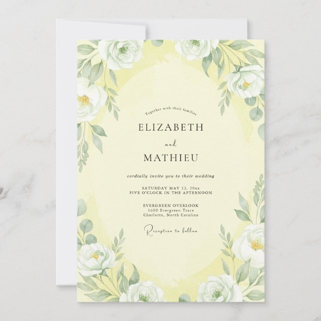 Convites Casamento de Creme de Manteiga Ranunculus Eucalipt (Frente)
