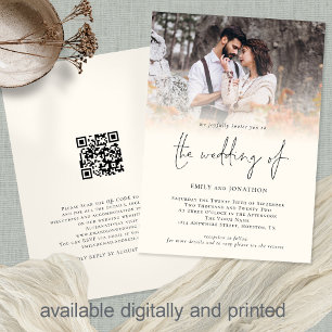 Convites Casamento de Creme de Script de Código QR de Foto