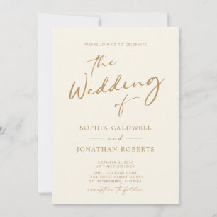 Convites Casamento de Creme Dourado com Caligrafia Moderna