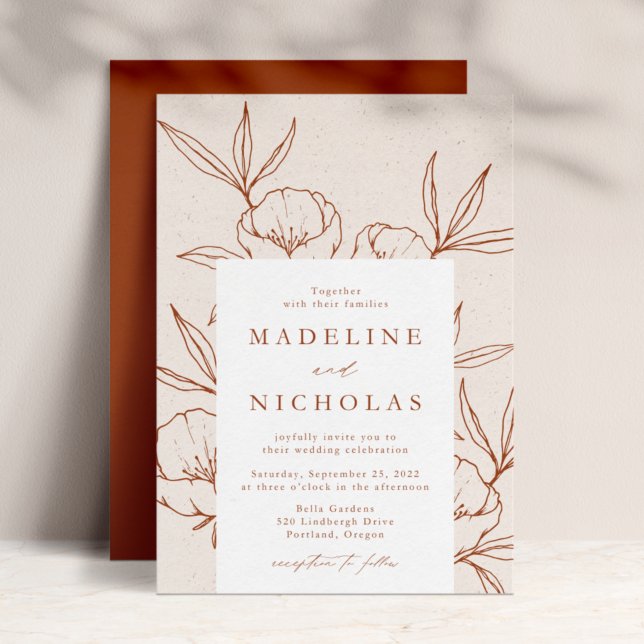 Convites Casamento de Creme Floral Botânico Moderno e Cinna (Criador carregado)