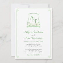 Casamento De Crest Botânico Verde E Branco Elegant