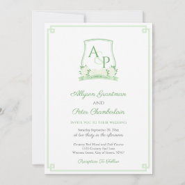 Convites Casamento De Crest Botânico Verde E Branco Elegant