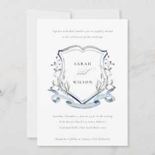Convites Casamento de Crest Crest, de flor selvagem azul El