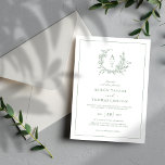 Convites Casamento de Crest de Flor Selvagem Verde Elegante<br><div class="desc">Crescente verde de flor silvestre clássico e convite de casamento monograma.</div>