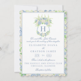 Convites Casamento de Crest de Hydrangea Azul e Branco
