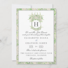 Convites Casamento de Crest de Hydrangea Verde e Branca
