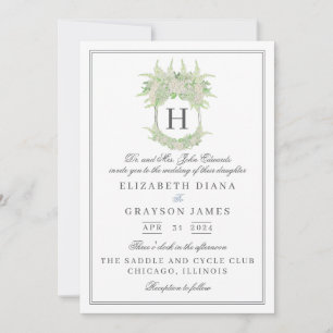 Convites Casamento de Crest de Hydrangea Verde e Branca