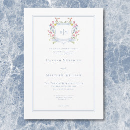 Convites Casamento de Crest de Pastel Azul e Derramado Eleg