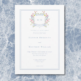 Convites Casamento de Crest de Pastel Azul e Derramado Eleg