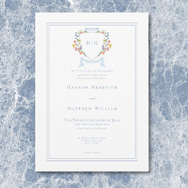 Convites Casamento de Crest de Pastel Azul e Derramado Eleg