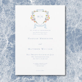 Convites Casamento de Crest de Pastel Azul e Derramado Eleg