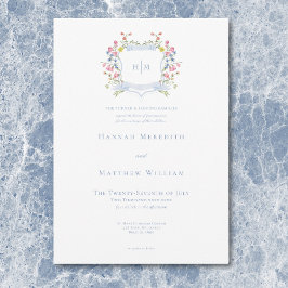 Convites Casamento de Crest de Pastel Azul e Derramado Eleg