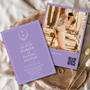 Convites Casamento de Crest do Código QR de Foto Roxo Lilac