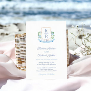 Convites Casamento de Crest do Monograma Costeiro Azul do C