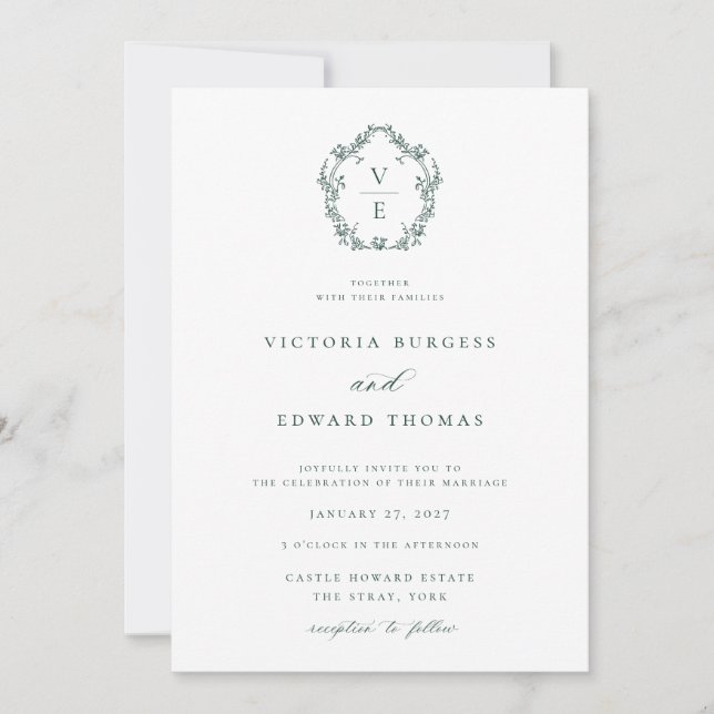 Convites Casamento de Crest do Monograma da Regency Era Eme (Frente)