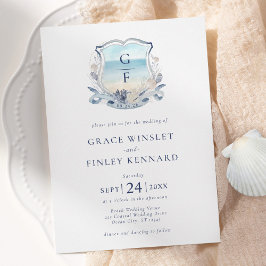 Convites Casamento de Crest do Monograma de Praia de Waterc