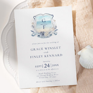 Convites Casamento de Crest do Monograma de Praia de Waterc