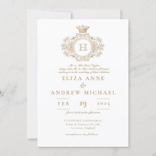 Convites Casamento de Crest do Monograma Dourado Real Elega