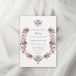 Convites Casamento de Crest Elegante de Frame Floral Mexica