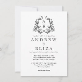 Convites Casamento de Crest. Monograma Branco e Preto Chic