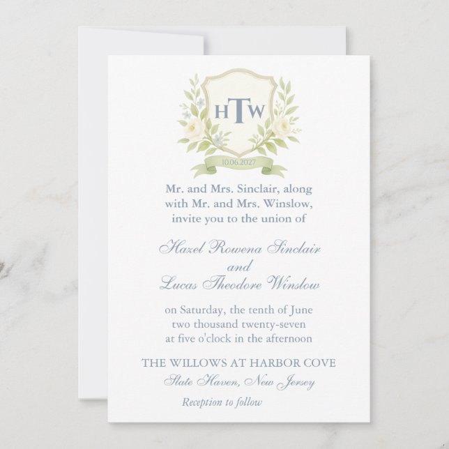 Convites Casamento de Crest Monograma Elegante (Frente)