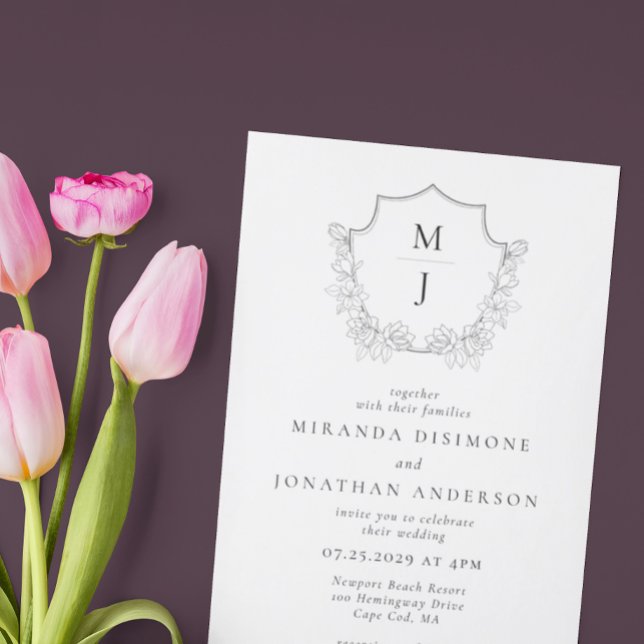 Convites Casamento de Crest Monograma Simples Elegante (Criador carregado)