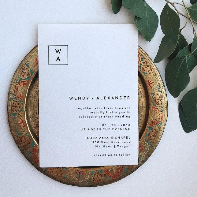 Convites Casamento de Crest. Monogramas Brancos Modernos (Criador carregado)