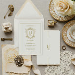 Convites Casamento de Crest. Vintage com Moeda Branca e Dou<br><div class="desc">Faça uma declaração em seu dia especial com nosso Velho Convite de Casamento de Crest Money Vintage. Projetado para casais que apreciam sofisticação e um senso clássico de estilo, este luxuoso convite apresenta uma crista vintage lindamente detalhada, evocando encantos do mundo antigo e elegância eterno. Feito com intrincados floresços e...</div>