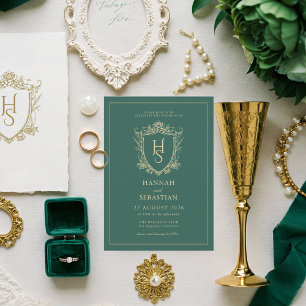Convites Casamento de Crest. Vintage com Verdes