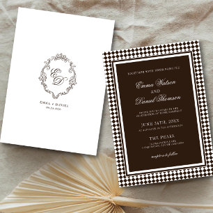 Convites Casamento de Crista de Borda Harlequim Marrom Choc