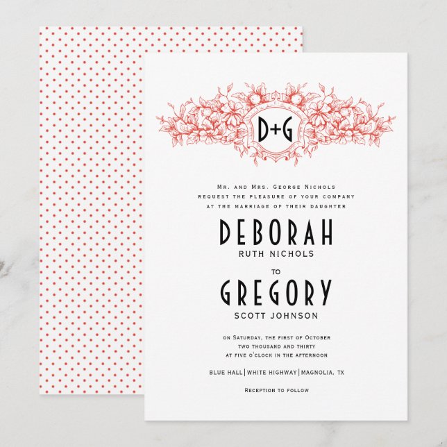 Convites Casamento de crista heráldica de vintage vermelha  (Frente/Verso)