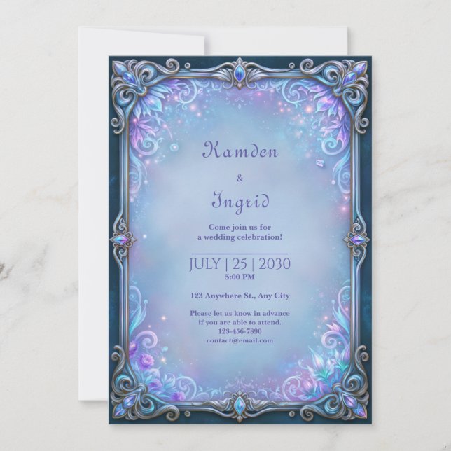 Convites Casamento de Cristal Lilás ao Luar com Filigrana (Frente)