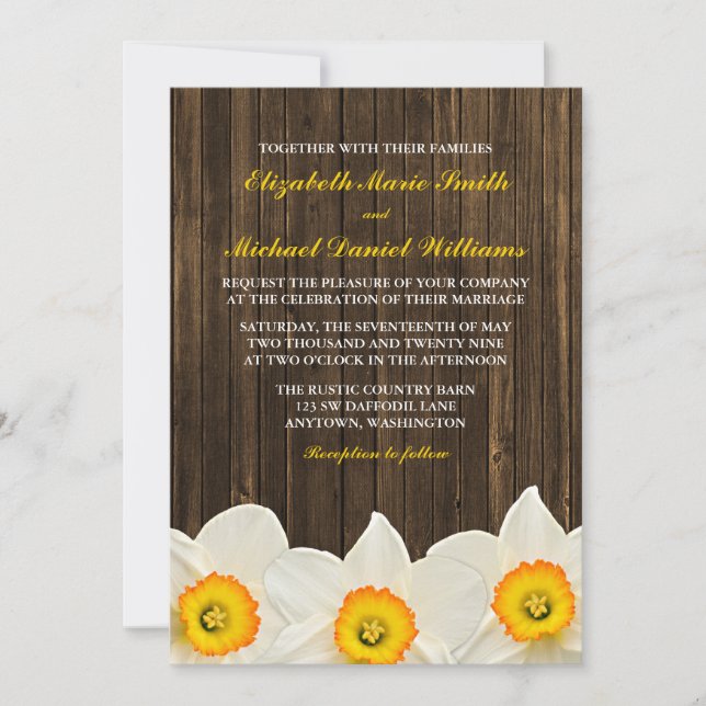 Convites Casamento de Daffodil Barn Wood (Frente)