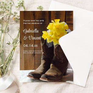 Convites Casamento de Daffodils e Cowboy Boots Salvar a Dat